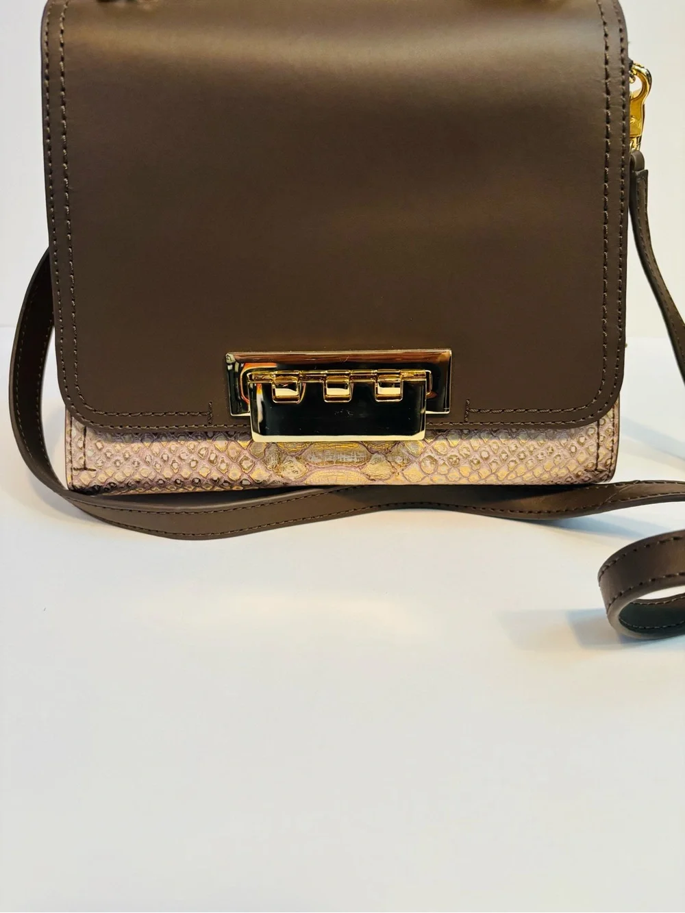 Rare Zac Posen Eartha Top-Handle Mini Crossbody Taupe Olive Brown Gold